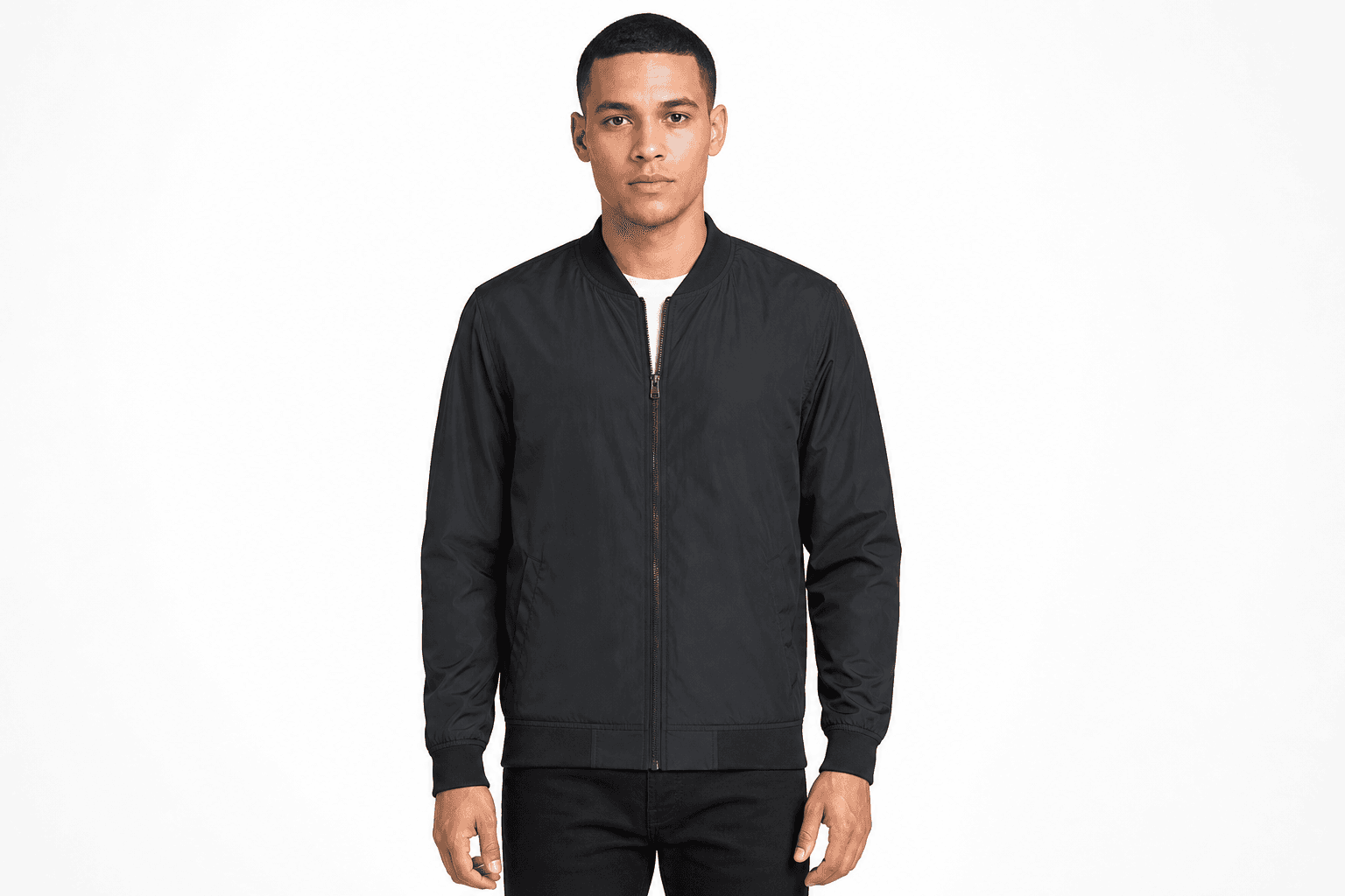 Men's Lightweight Bomber Jacket — front view on model
