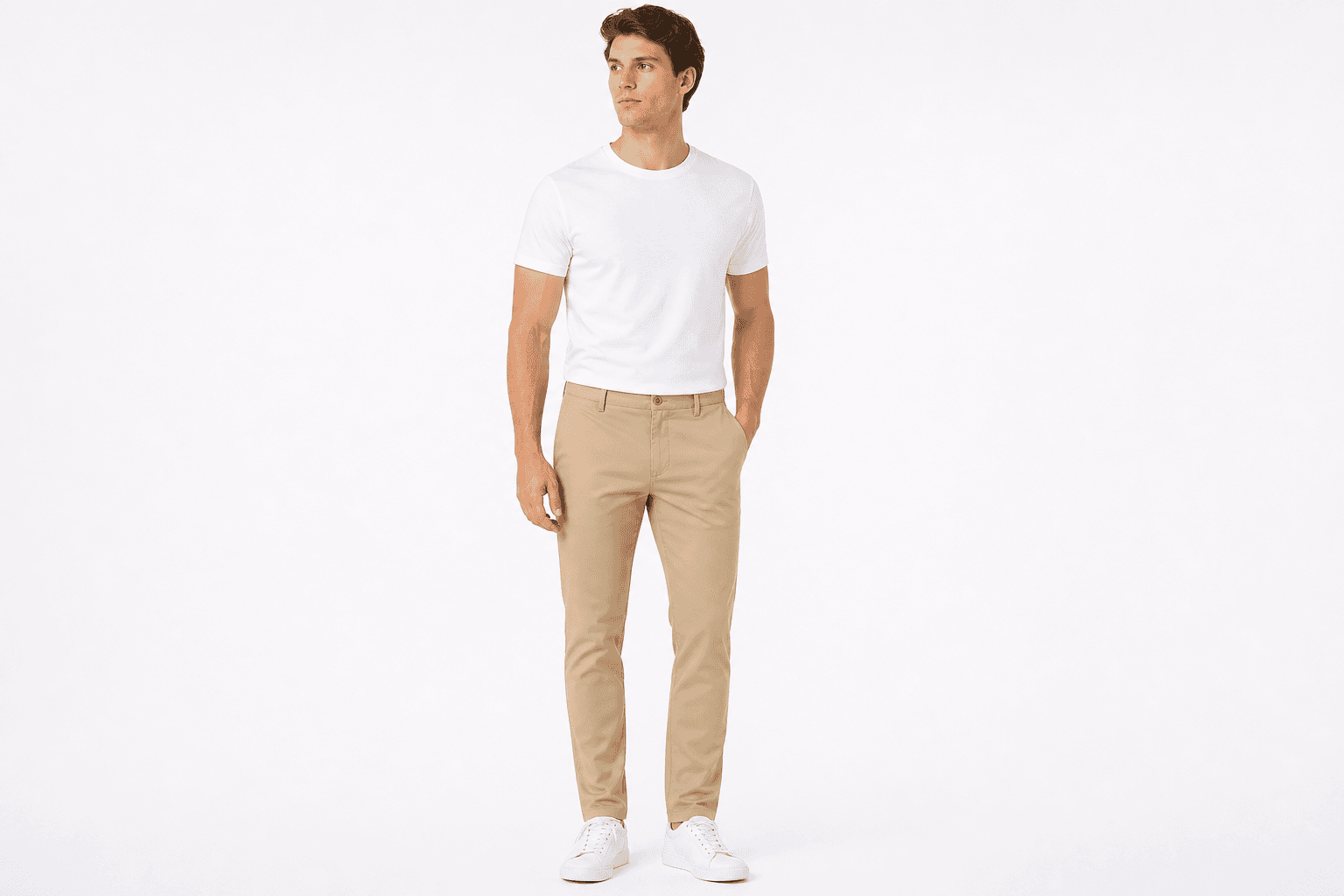 Khaki slim chinos — full length front