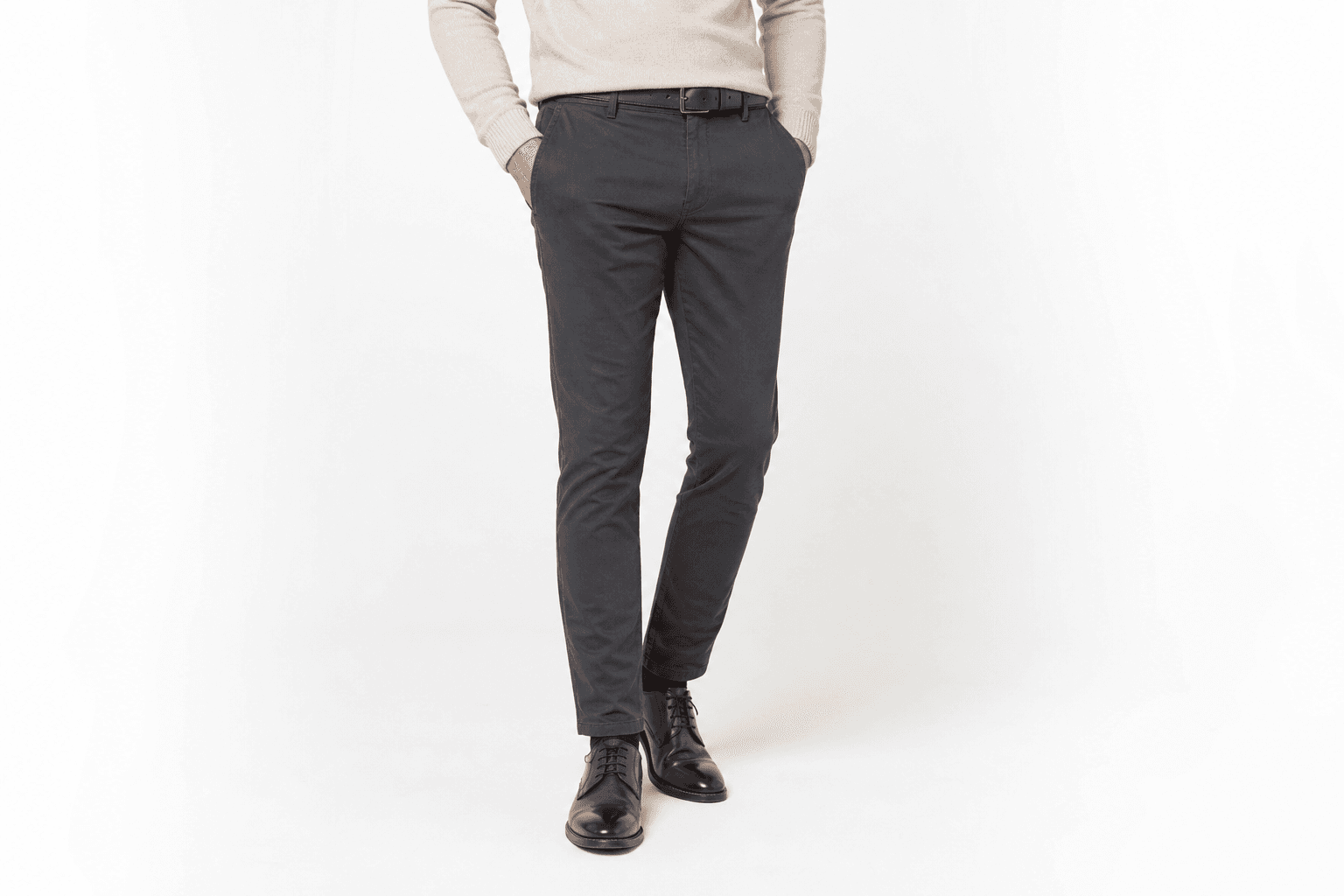 Charcoal chinos — styled lower body