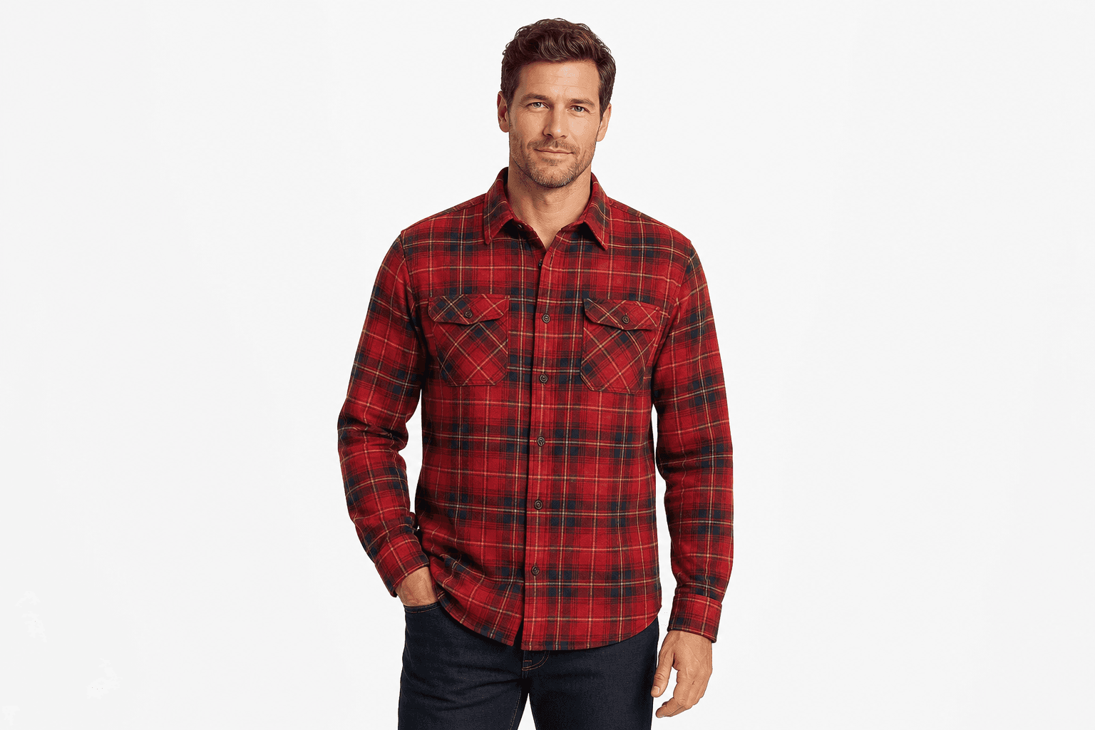 Men's Brushed Flannel Shirt — front view on model