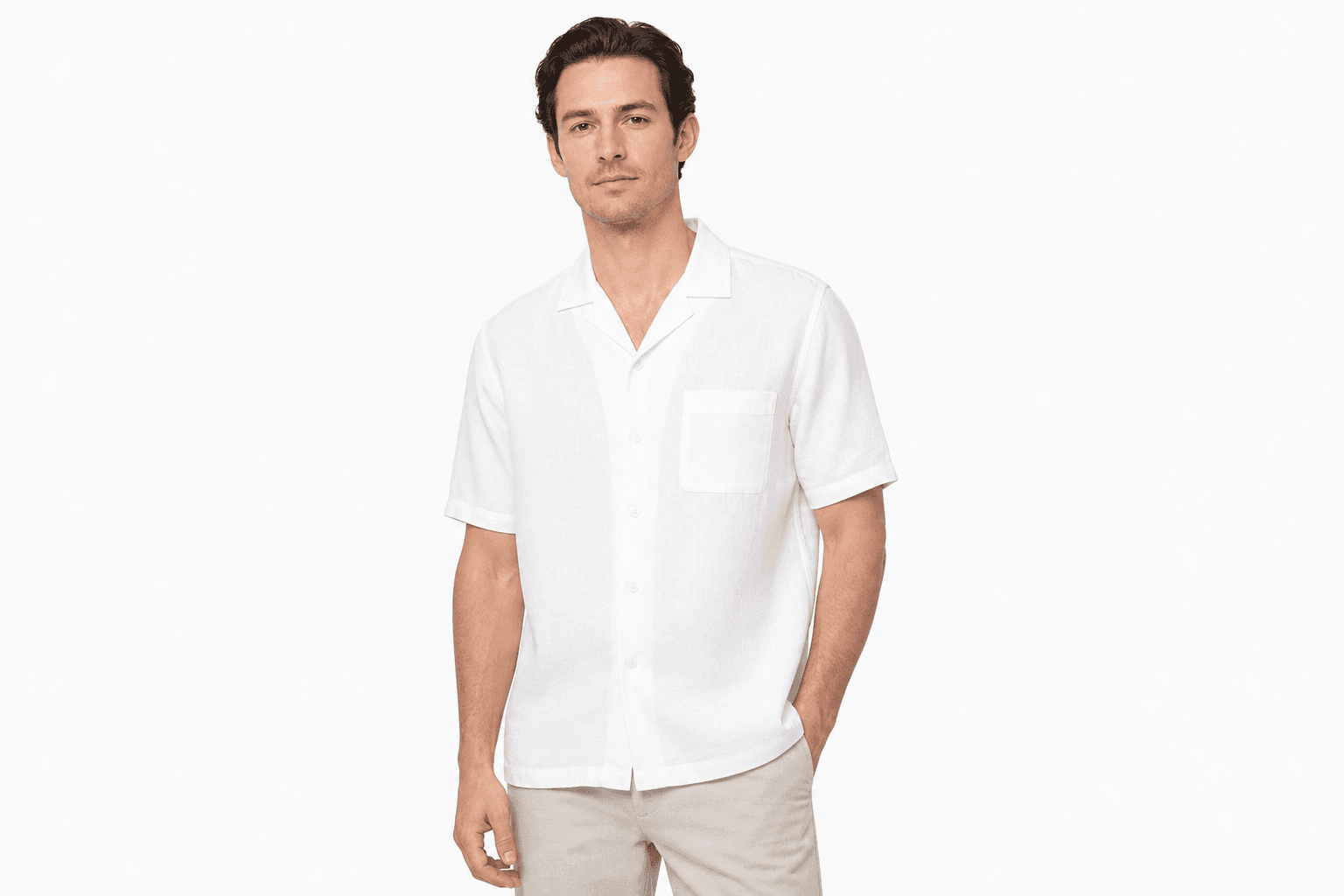 Men's Linen Blend Camp Shirt — White