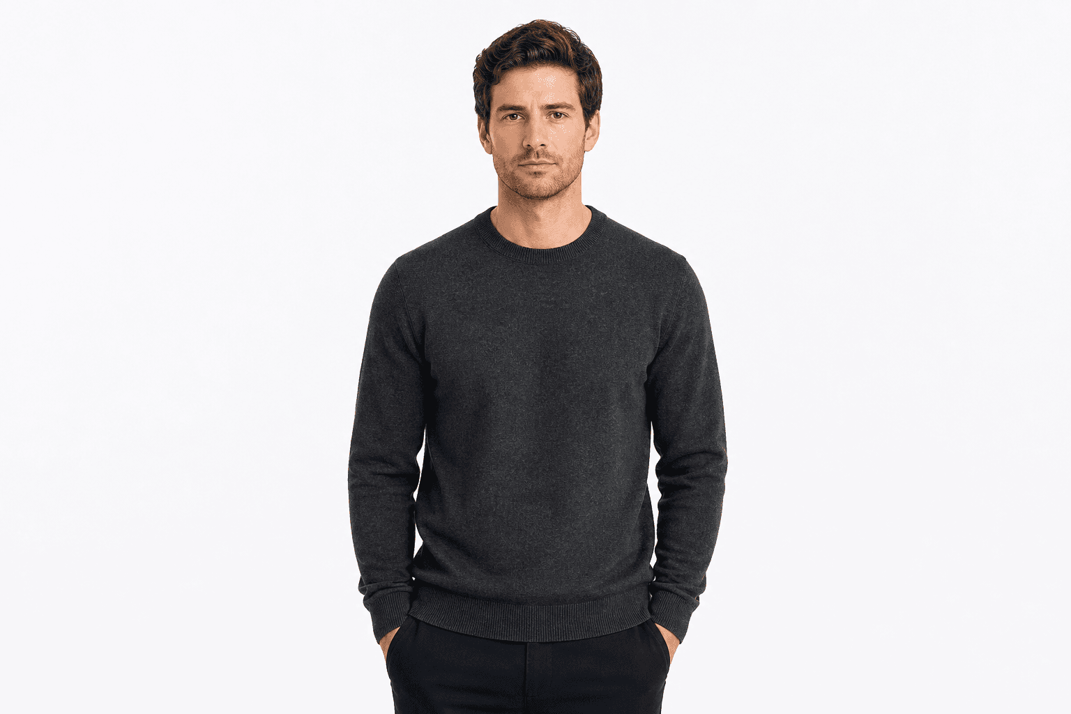 Men's Merino Wool Sweater — front view on model