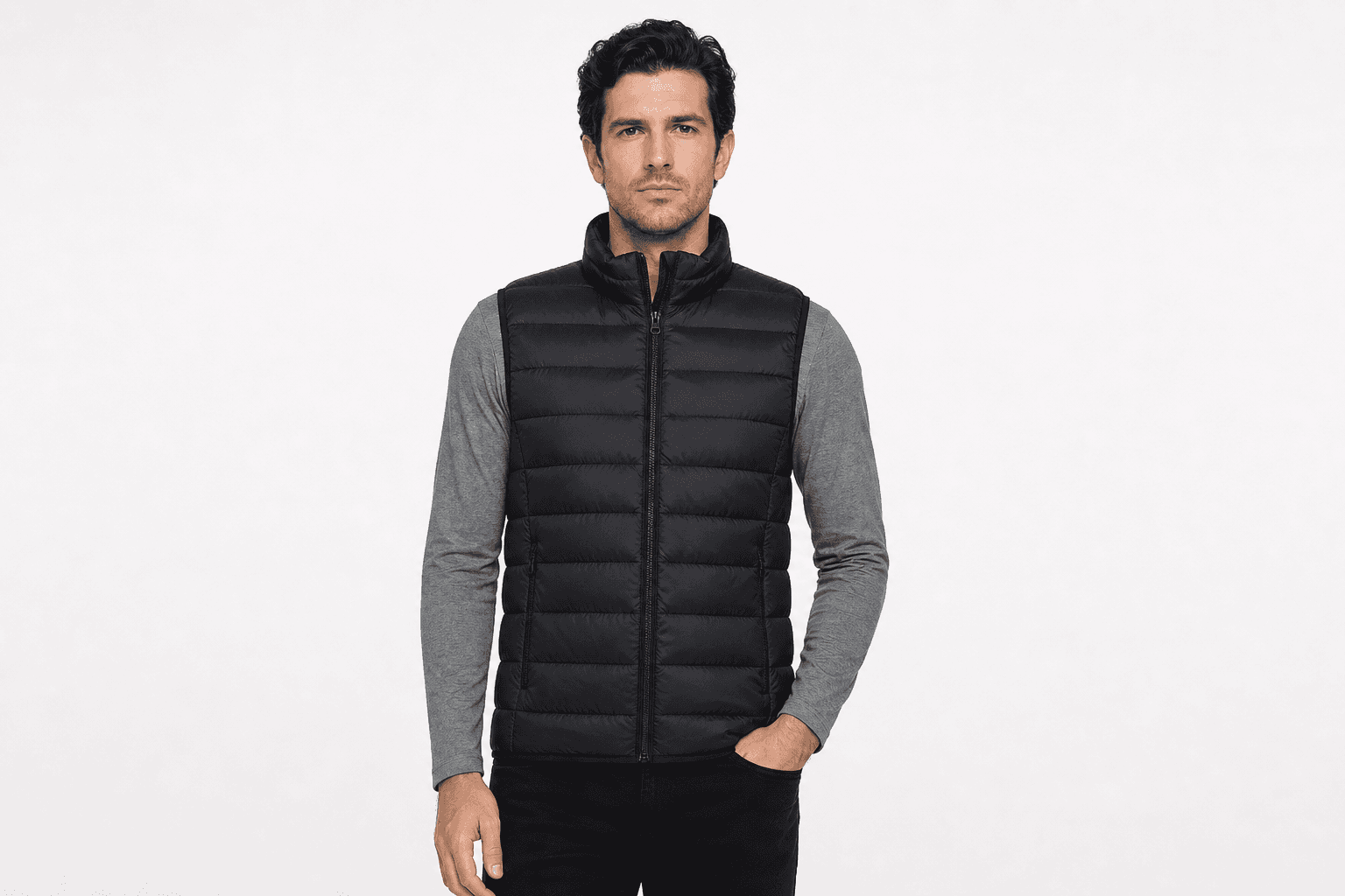 Men's Quilted Puffer Vest — front view on model