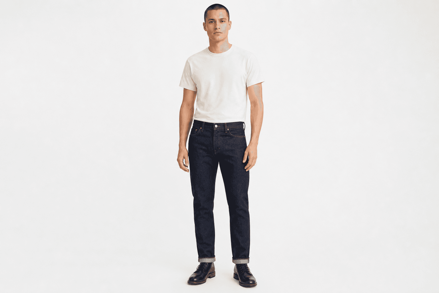 Men's Selvedge Slim Jeans — front view on model