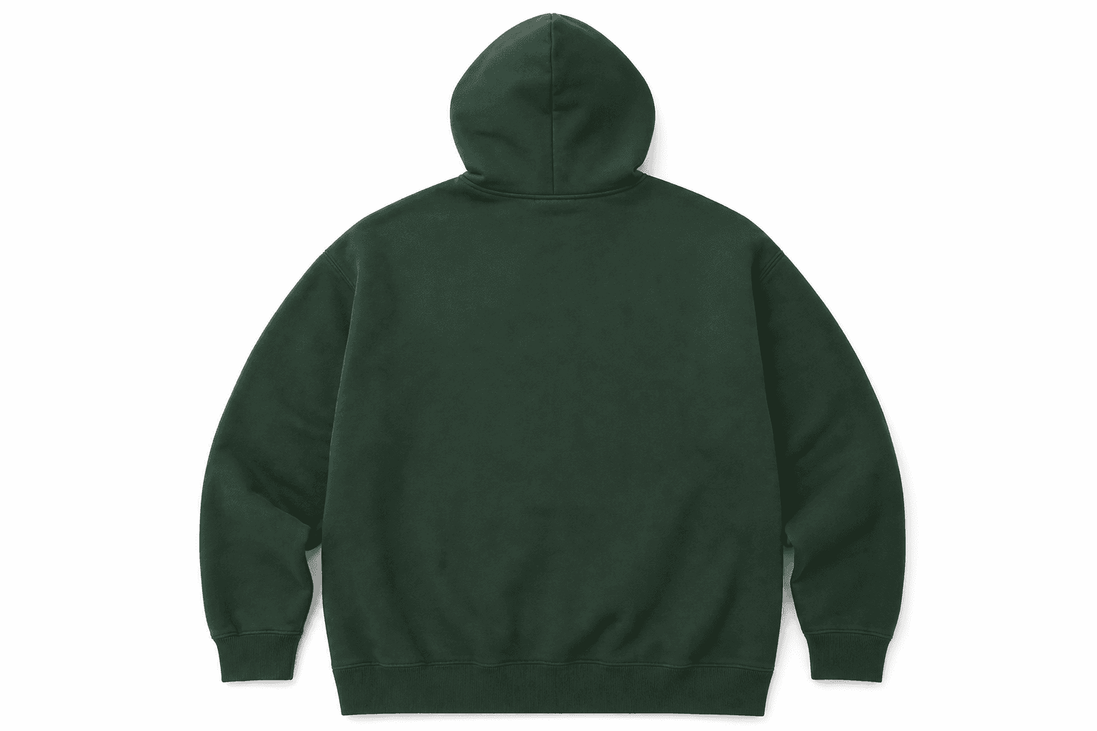 Forest green hoodie — back flat lay