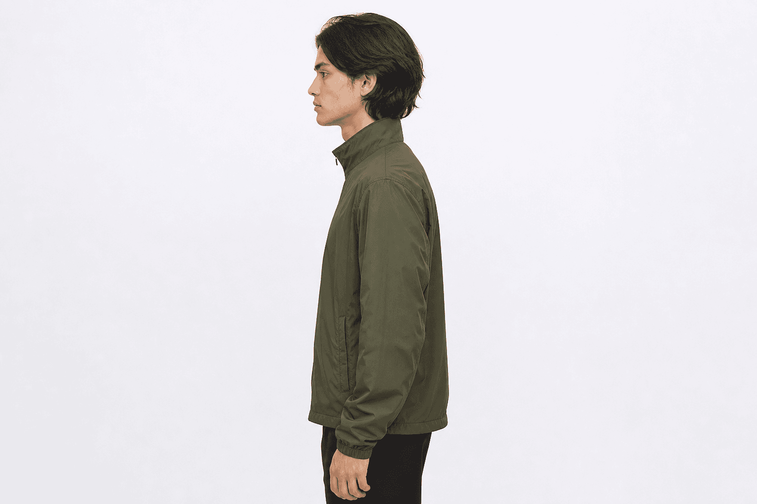 Olive jacket — side profile