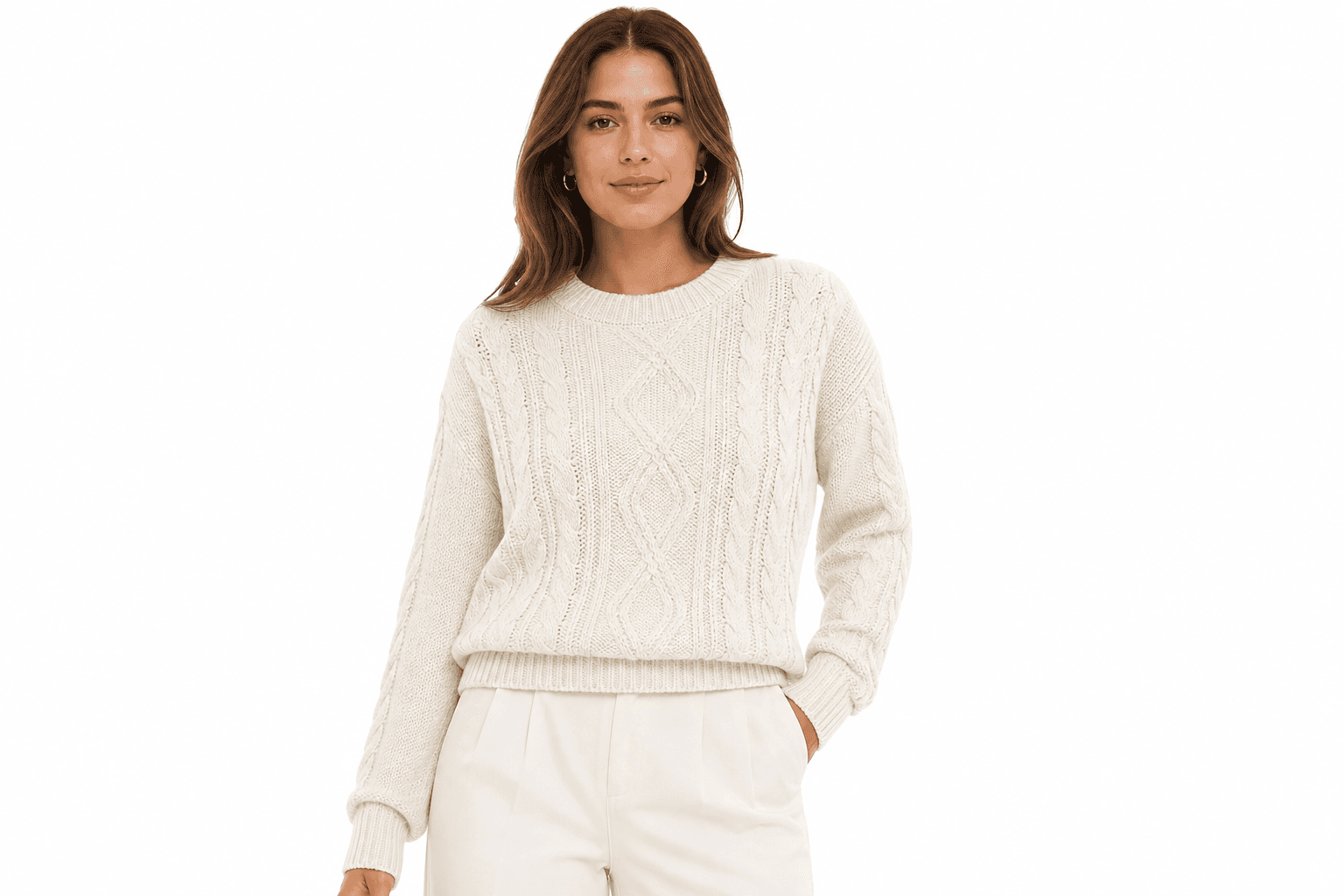 Women's Cable Knit Sweater — Cream
