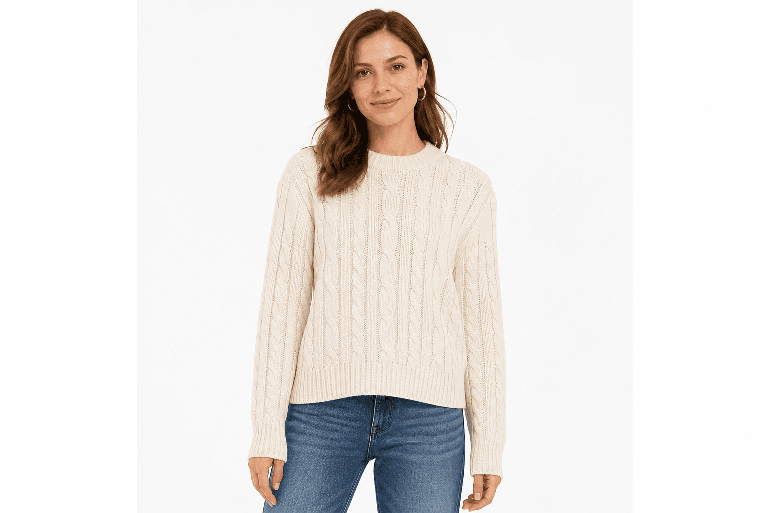 Women's Cable Knit Sweater — front view on model