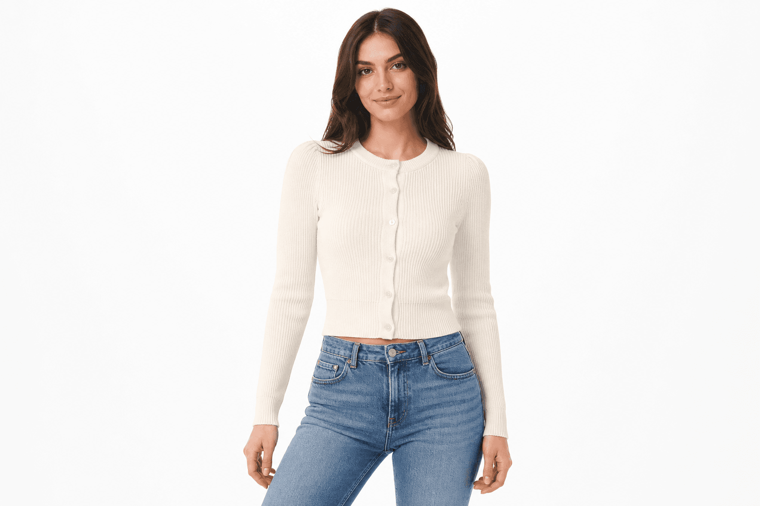 Women's Cropped Cardigan — front view on model