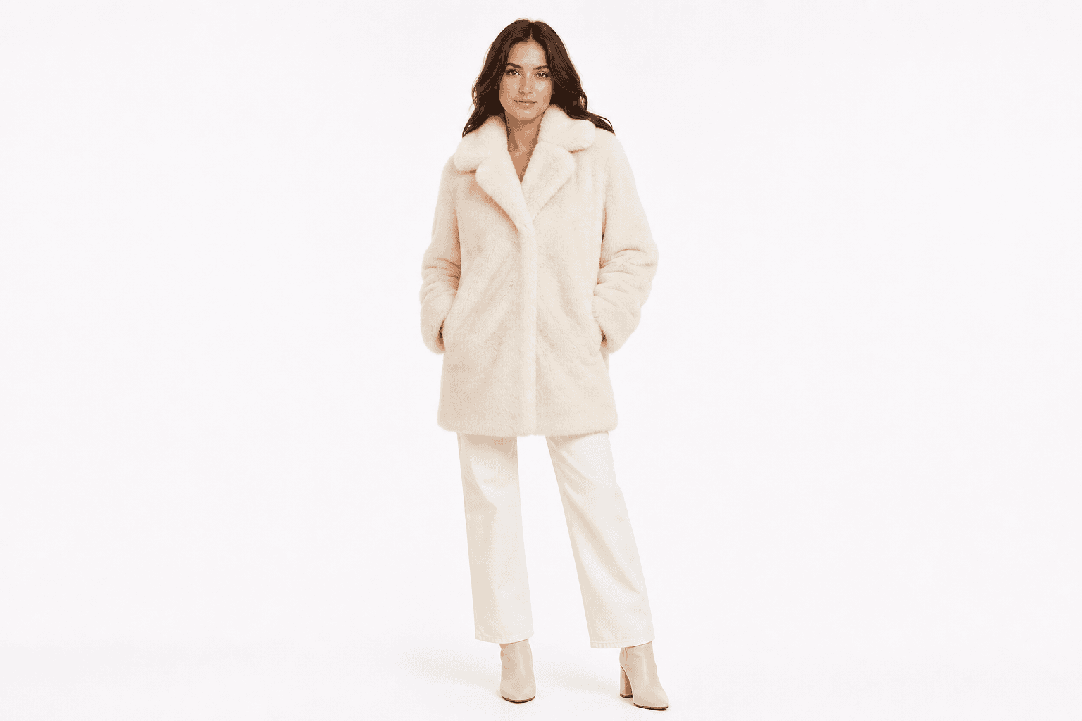 Women's Faux Fur Coat — front view on model