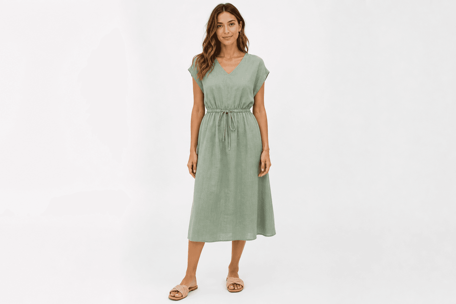 Sage green linen dress — styled look