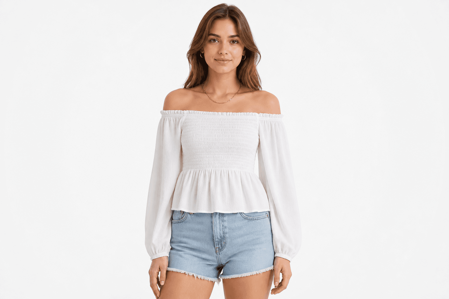 Women's Off-Shoulder Top — front view on model