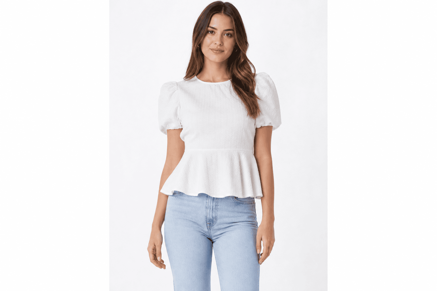 Women's Peplum Blouse — front view on model