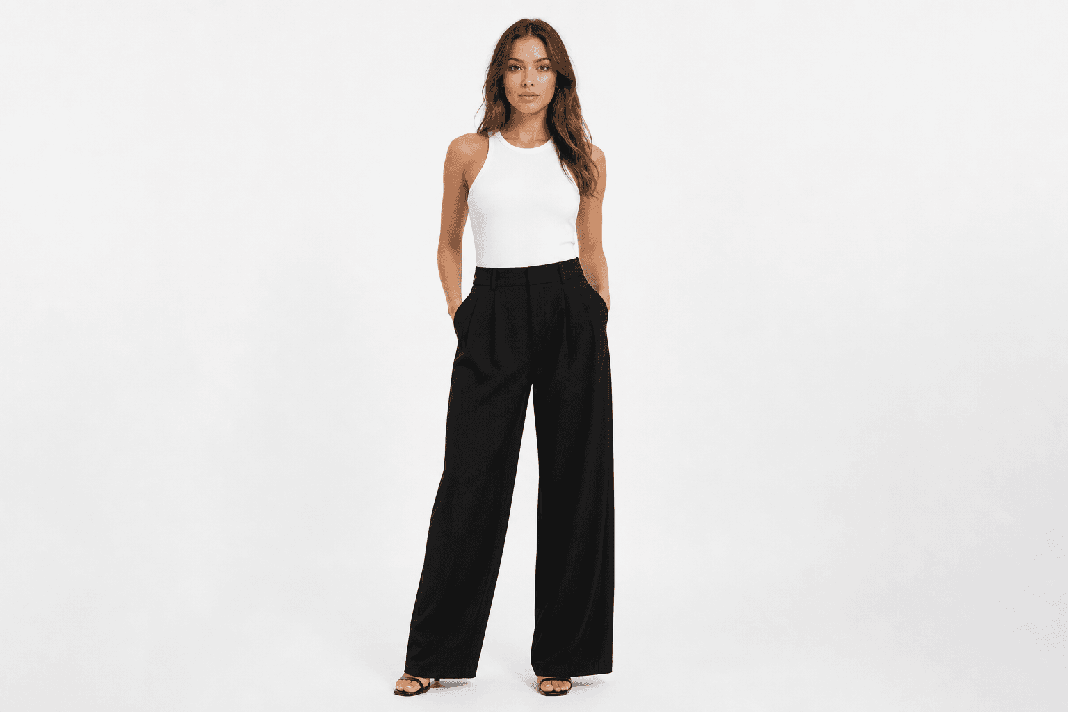 Women's Pleated Wide Trousers — Black