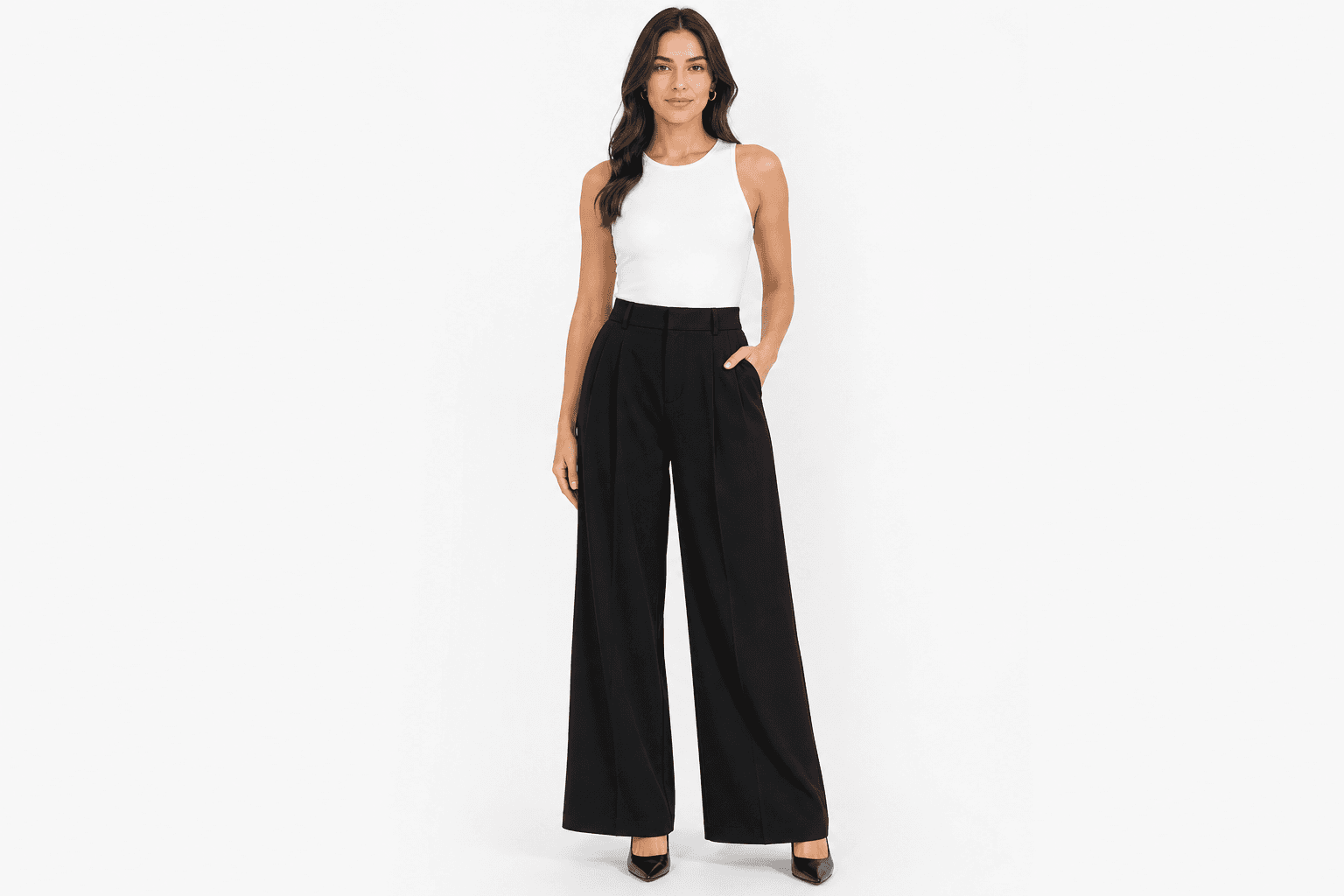 Women's Pleated Wide Trousers — front view on model