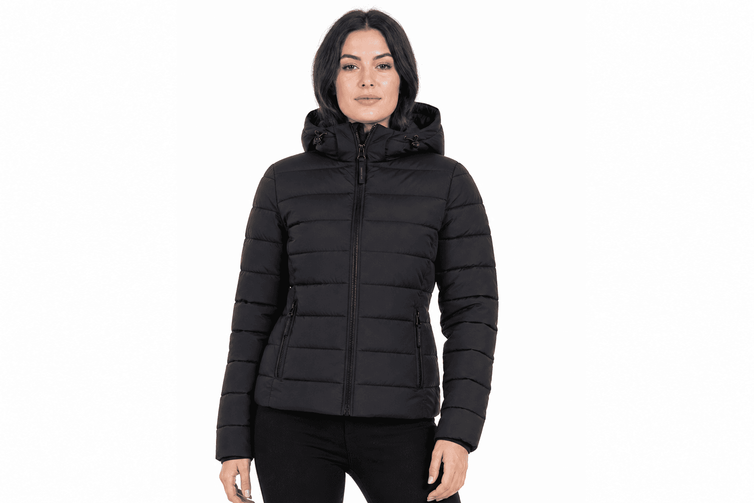 Women's Hooded Puffer Jacket — Black