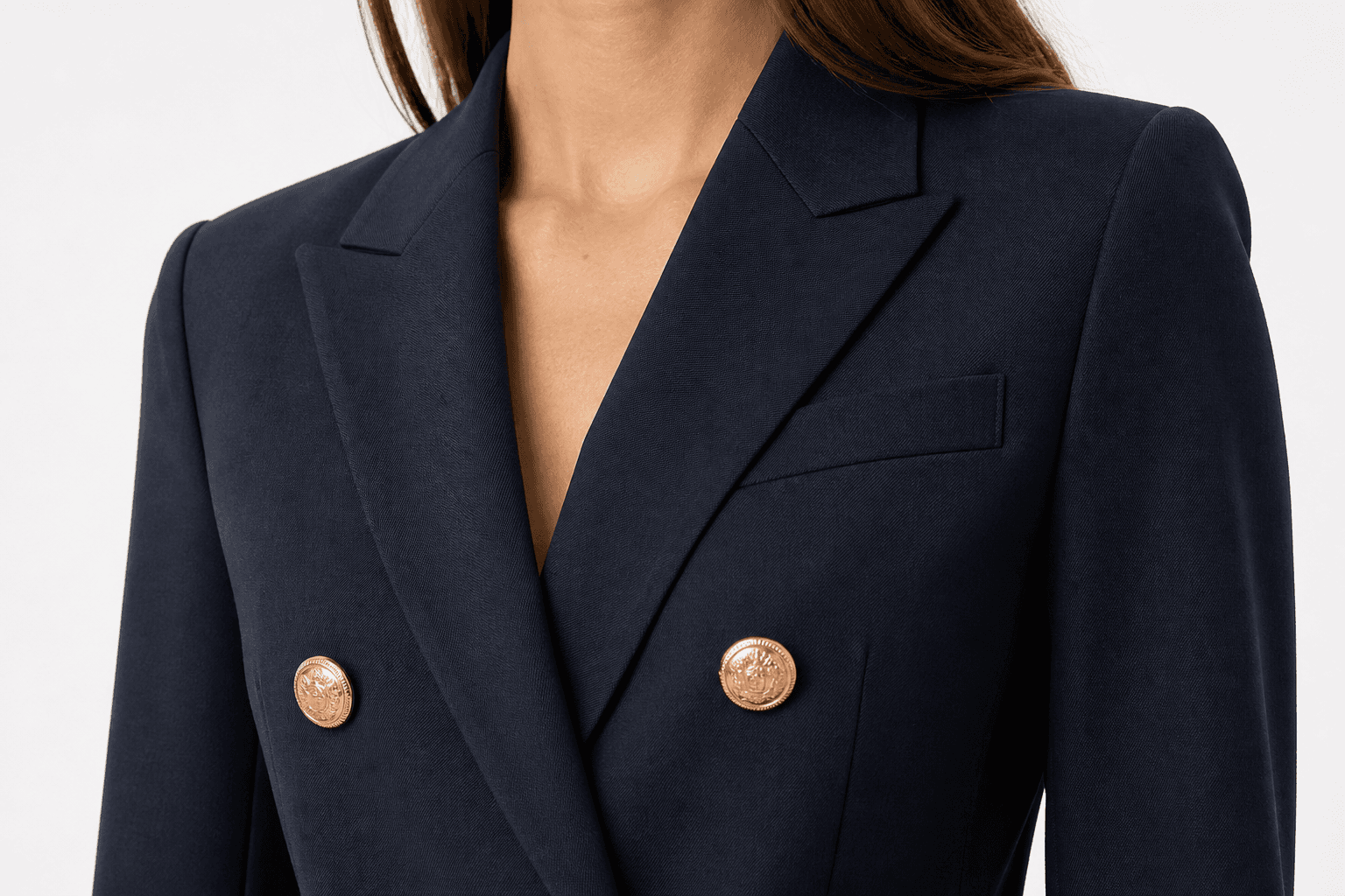 Double-breasted blazer close-up detail