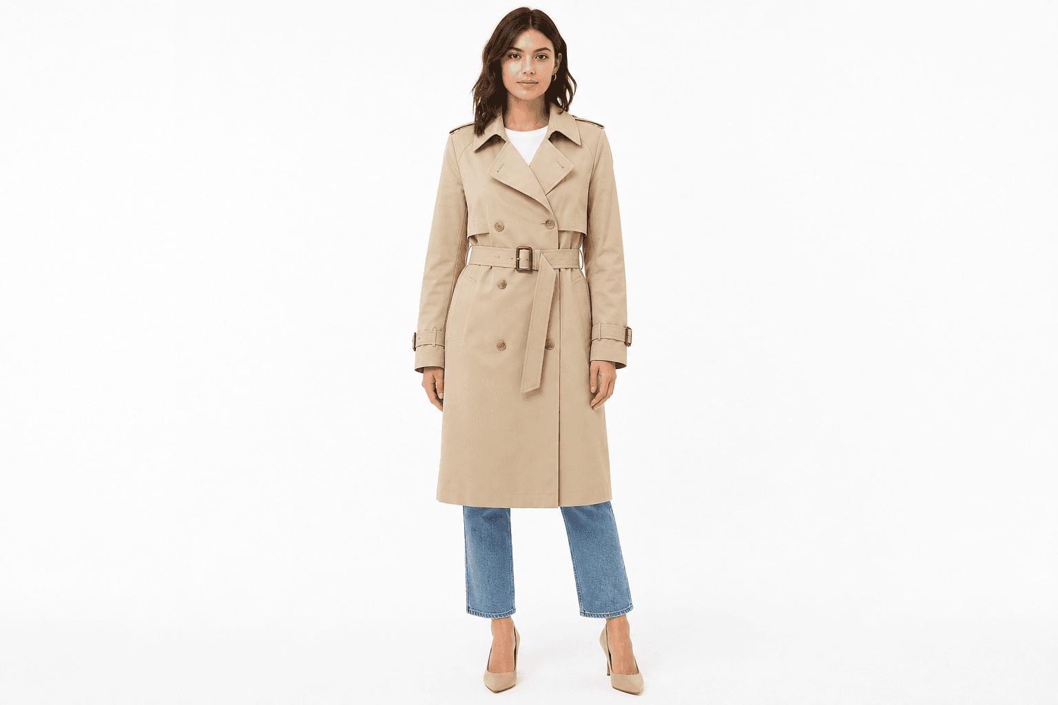 Women's Belted Trench Coat — Beige