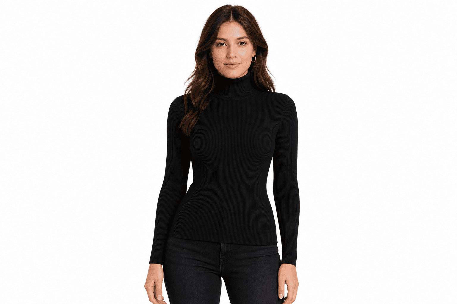 Women's Ribbed Turtleneck — front view on model